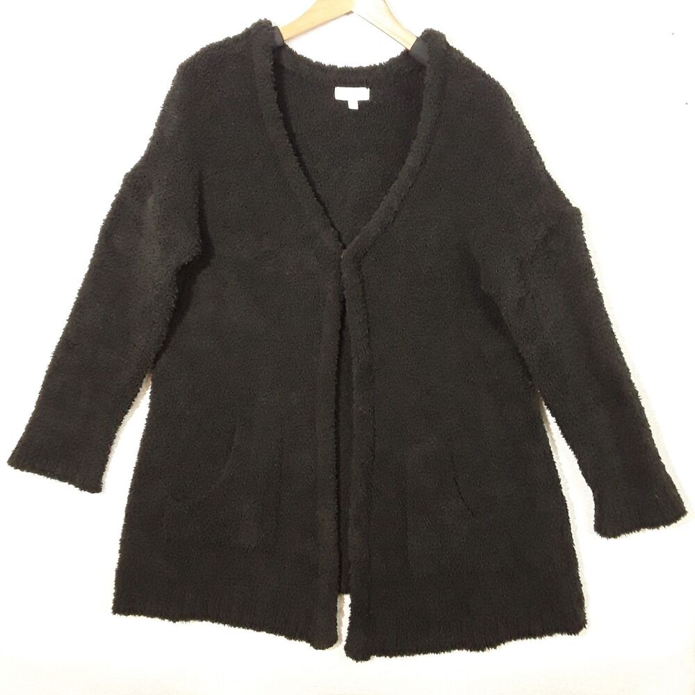 Umgee Size Large Oversized Fuzzy Cardigan Sweater Black Pockets Baggy Slouchy